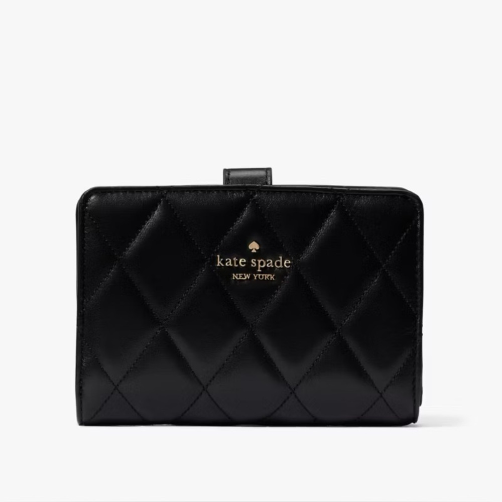 Kate Spade Compact Bifold Wallet Black Quilted Leather